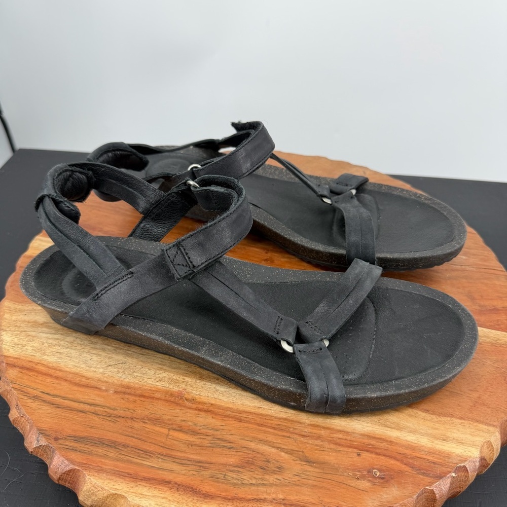 Teva Black‎ 1015121 Ysidro Wedge Leather Sandals sz 11